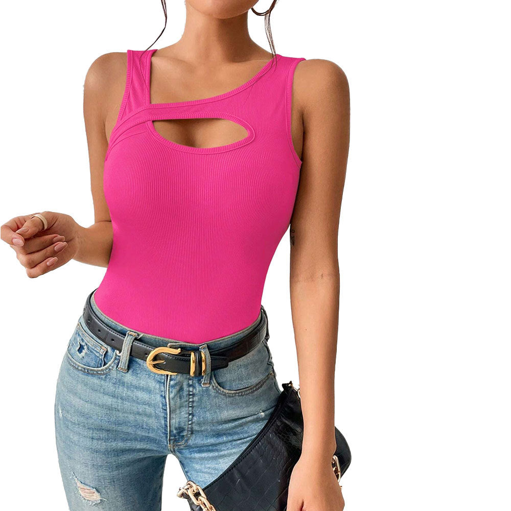 T-shirt slim en tricot de couleur unie avec découpes ajourées