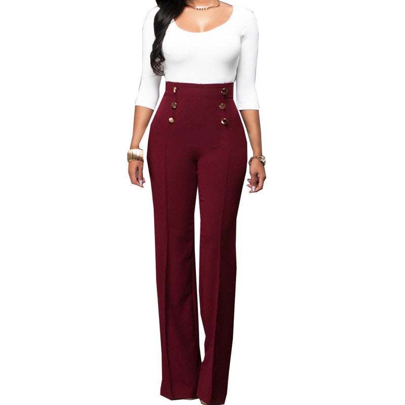 Casual Pants Button Solid Color Trousers Bootcut Trousers