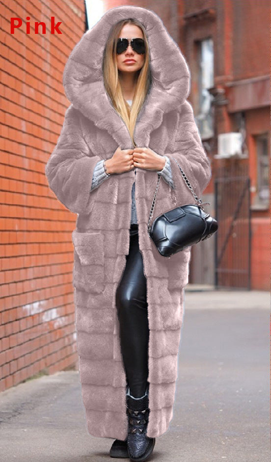 Manteau en fausse fourrure à capuche, manteau rembourré en coton, manteau épais et long en peluche, trench-coat grande taille