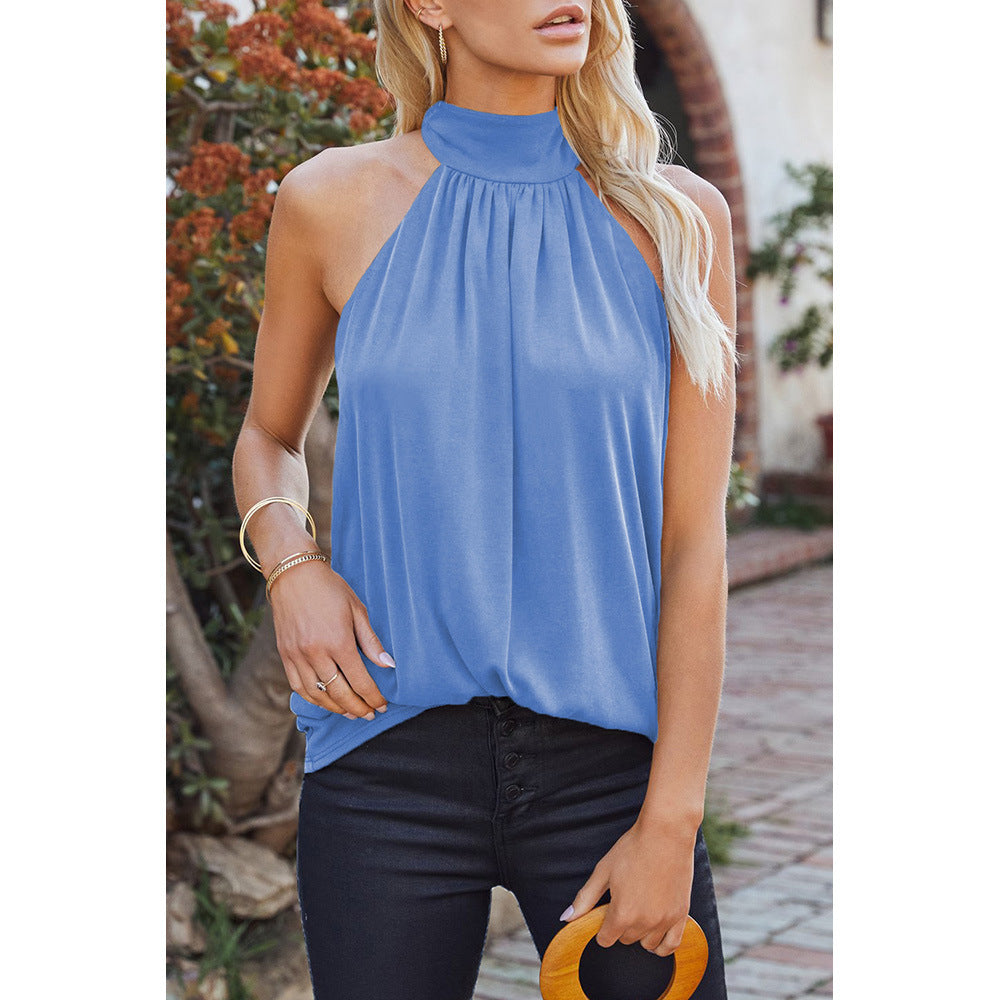 Solid Color Sleeveless Halter Top Casual Pullover Vest