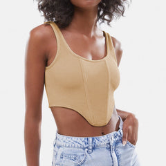 Boning Corset Sling Top Slim Rib Solid Color Vest