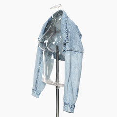 Personalized Cut off Shoulder Motorcycle Jacket Short Denim Coat Top