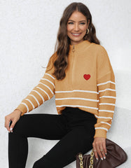 Pullover Pullover Gewebte Streifen Nähte Halb Rollkragen Lose Zip Top Pullover