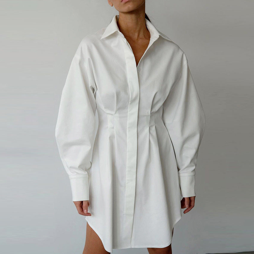 Early Wear French Shirt Dress Tight Waist Elegant Slim-Fit Long Sleeves Slim Fit Retro Minority Dress