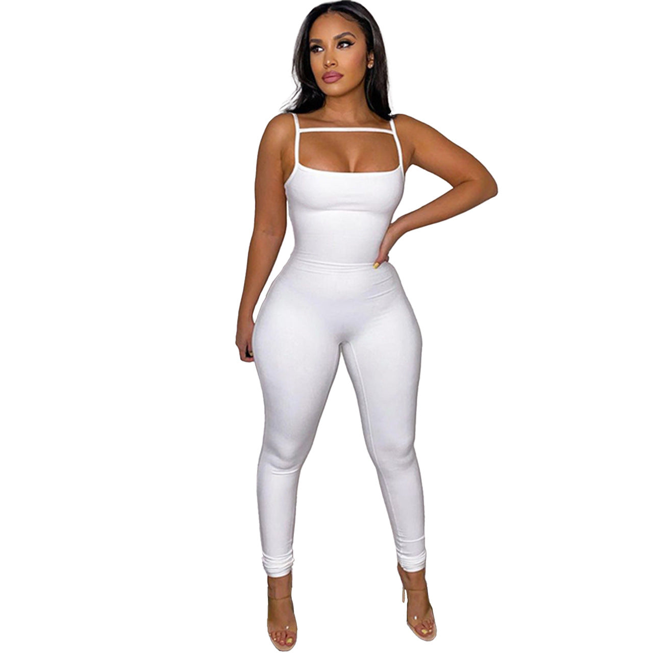 Solid Color Spaghetti Straps Slimming Slim Fit Bodysuit