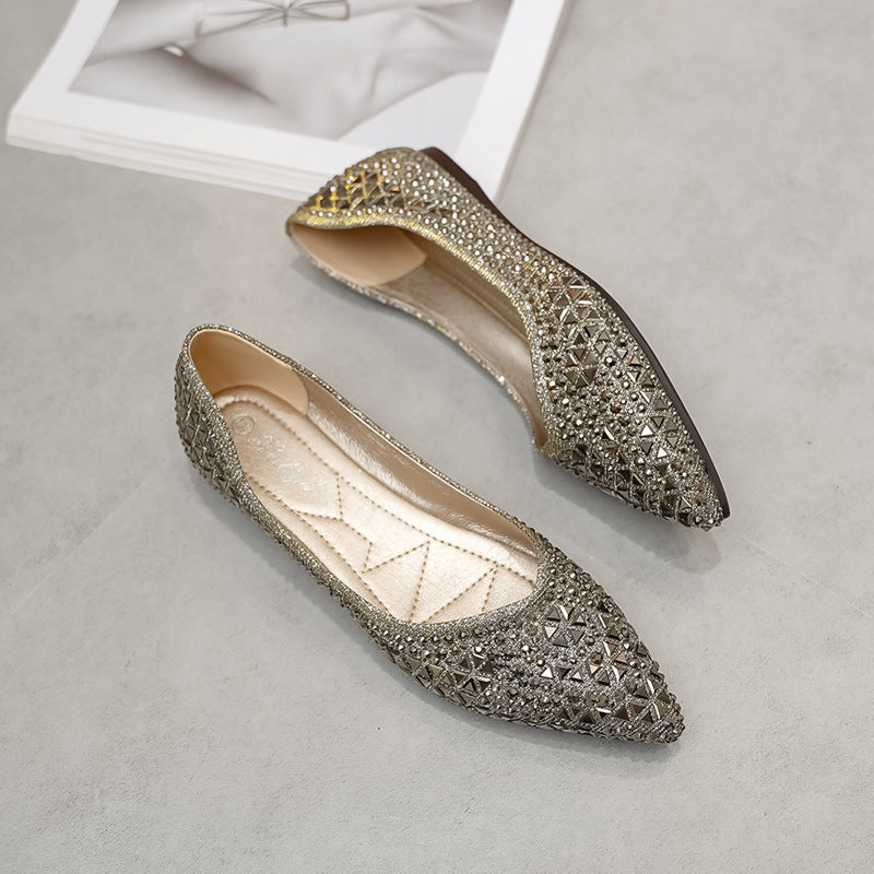 Women's Flat Pumps Pointed Toe Pearl Peas