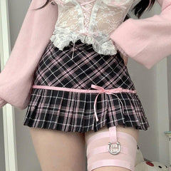 Sweet Cool Girl Plaid Skirt Slim Fit Hip Bow College Pleated Skirt