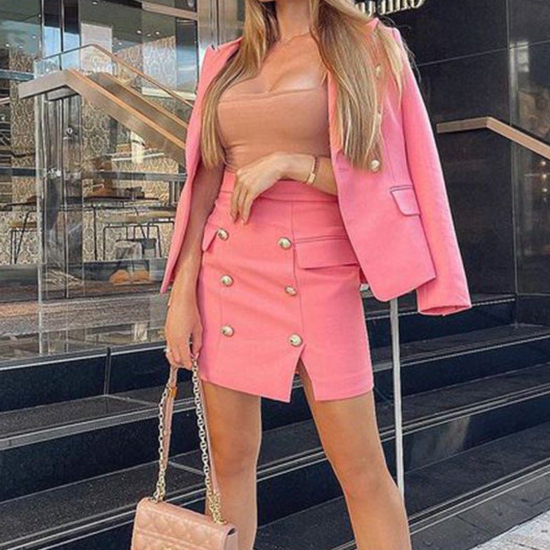 Long Sleeve Suit Skirt Two-Piece Set