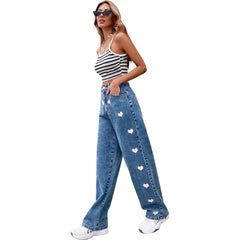 Lässige, locker gemusterte, gerade Mop-Denimhose