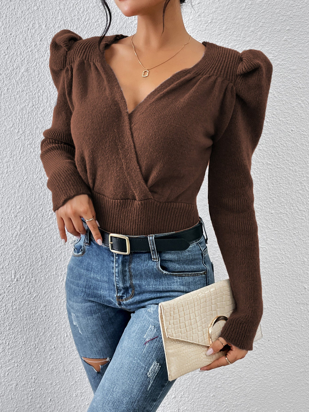 Knitwear Collar Shrug Puff Sleeve Pullover Sweater