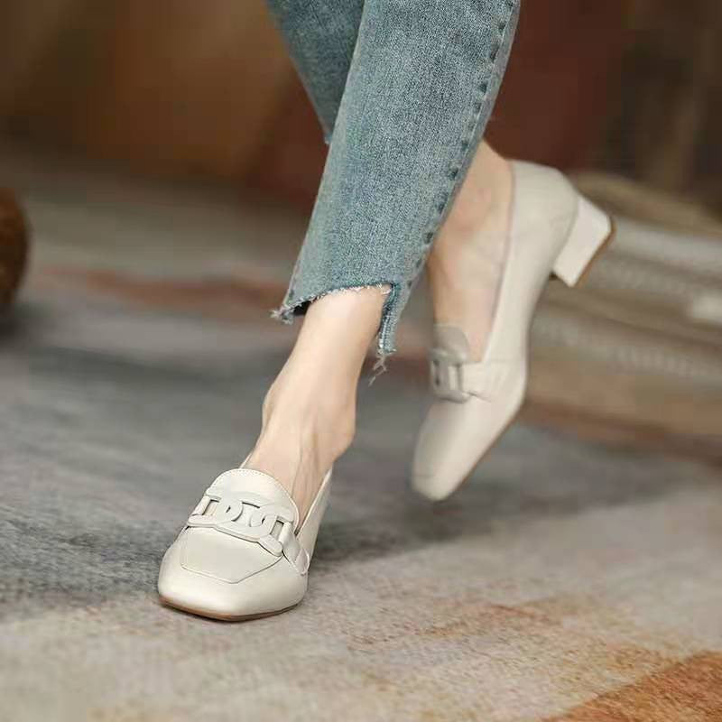 Women's Slip-on British Style Metal Buckle Square