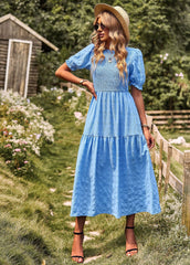Lässiges Urlaubskleid, kurzärmelig, A-Linien-Kleid, Station