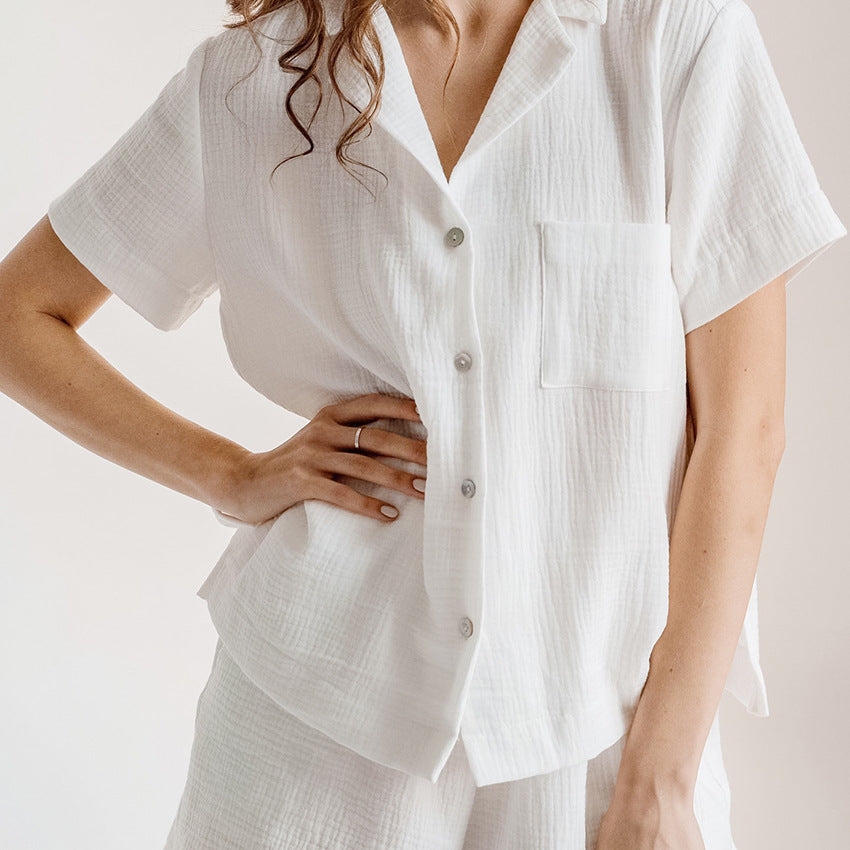 Cotton Linen French Simplicity Sports Shirt Shorts Double Layer Gauze Pajamas Homewear