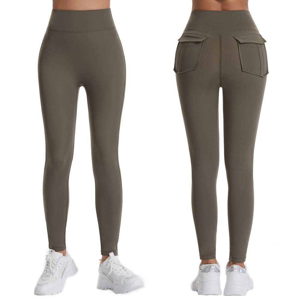 Yogahose, hohe Taille, Vlies-Fitnesshose, Doppeltaschen, schnelltrocknend, schmale Trainingshose