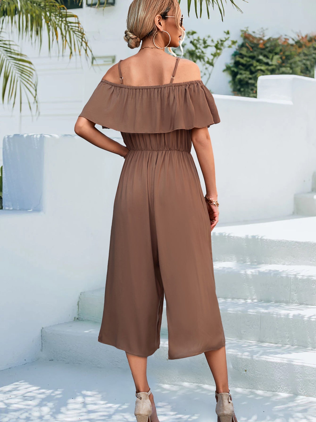 Solid Color off Shoulder Loose Casual Sling Jumpsuit