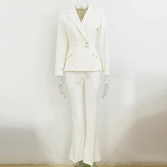 Simple Pearl Button Slim Suit Bootcut Pants Suit Two Piece Suit