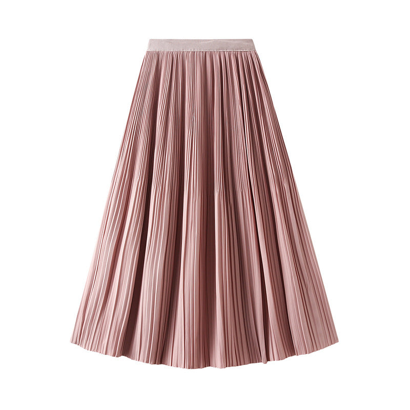 Elegant Pleated Skirt Double Pleated Draping Slimming Mid Length Pleated Skirt