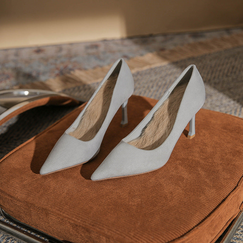 Damen Spitz High Stiletto Frühling Wildleder Heels