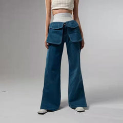 Detachable Pocket Personal Casual Mid Low Waist Straight Leg Pants Jeans