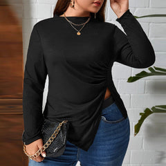 plus Size round Neck Slim Fit Asymmetric Knitted Long Sleeved T shirt Top