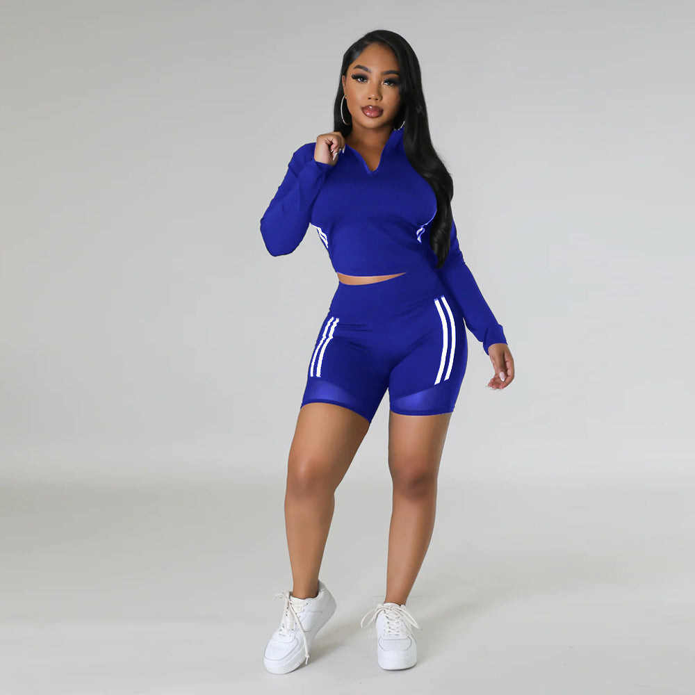 Casual Long Sleeved Topable Bum Lift Shorts Casual Suit