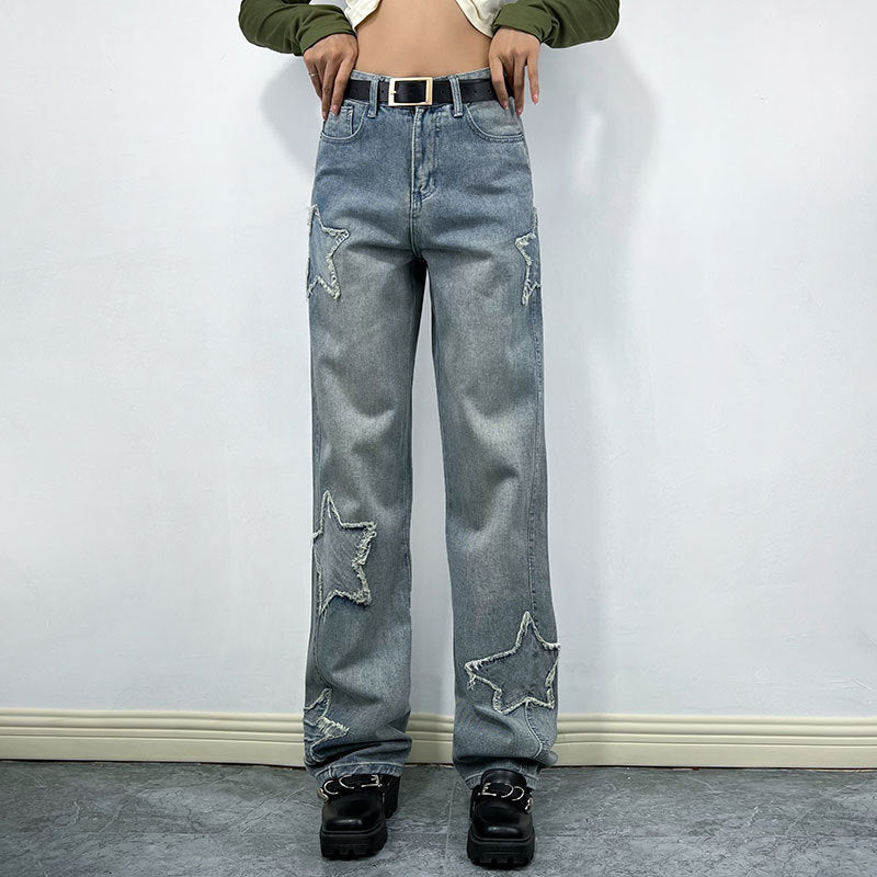 Retro High Street Straight Jeans-Interest  Trousers