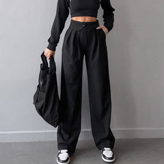 Design Pleated High Waist Straight Casual Pants French Office Draped Work Pant