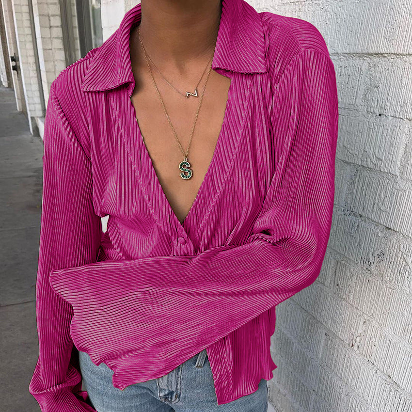 Vintage long sleeve ruffled shirt pantsuit Loose Flare Sleeve Blouse textured