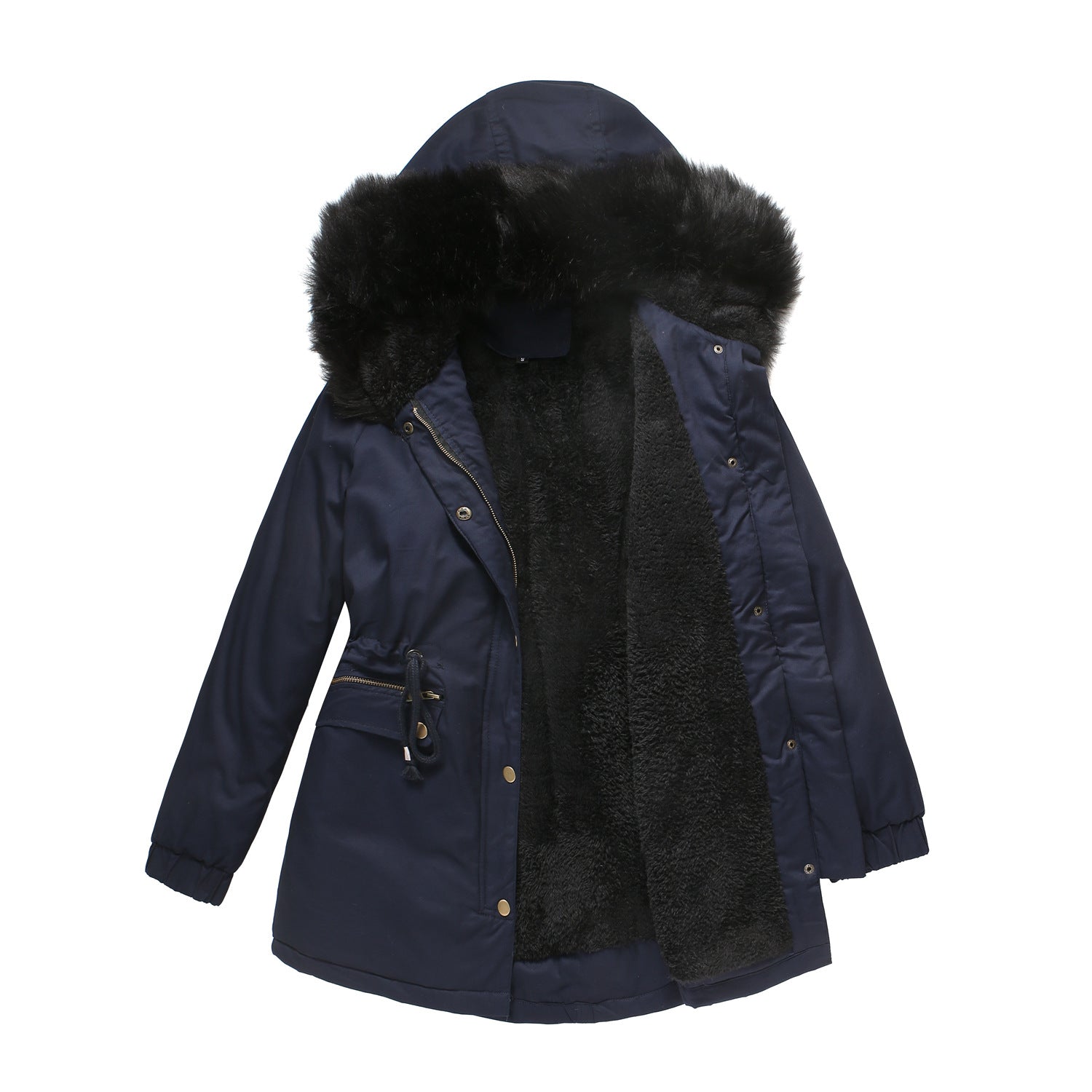 Parka Fleece Lined Coat with Fur Collar Hooded Warm Jacket Loose Cotton Coat Plus Size