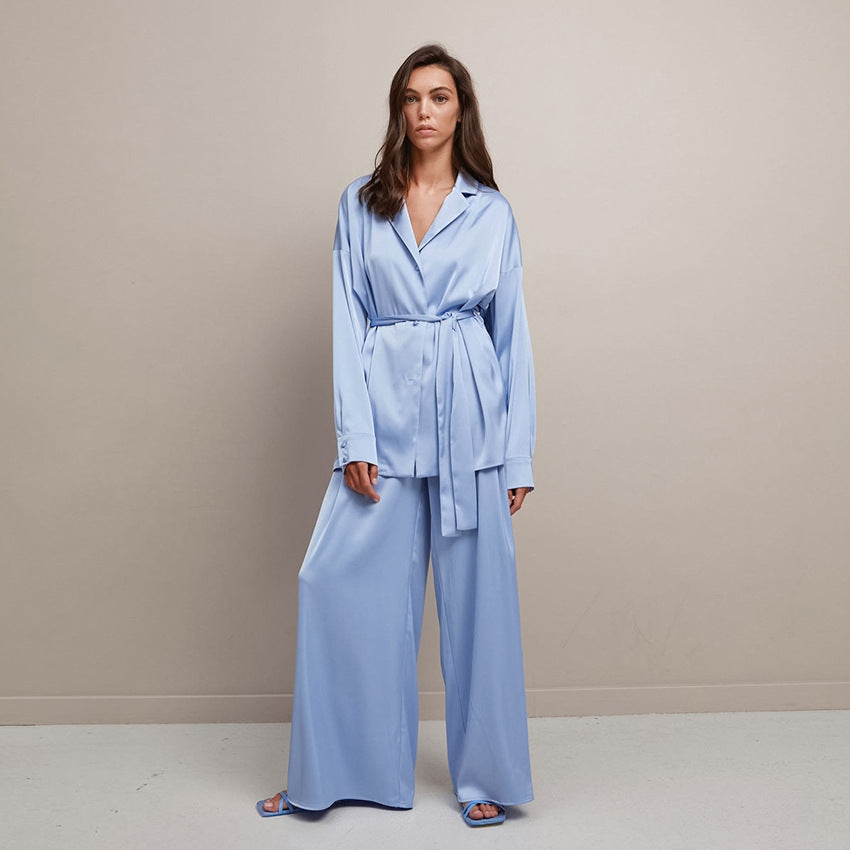 Pajamas Two Piece Nightgown Trousers Comfortable Breathable Artificial Silk Simple French Pajamas