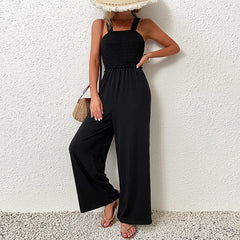 Sling One Piece Wide Leg Black Loose Jumpsuit