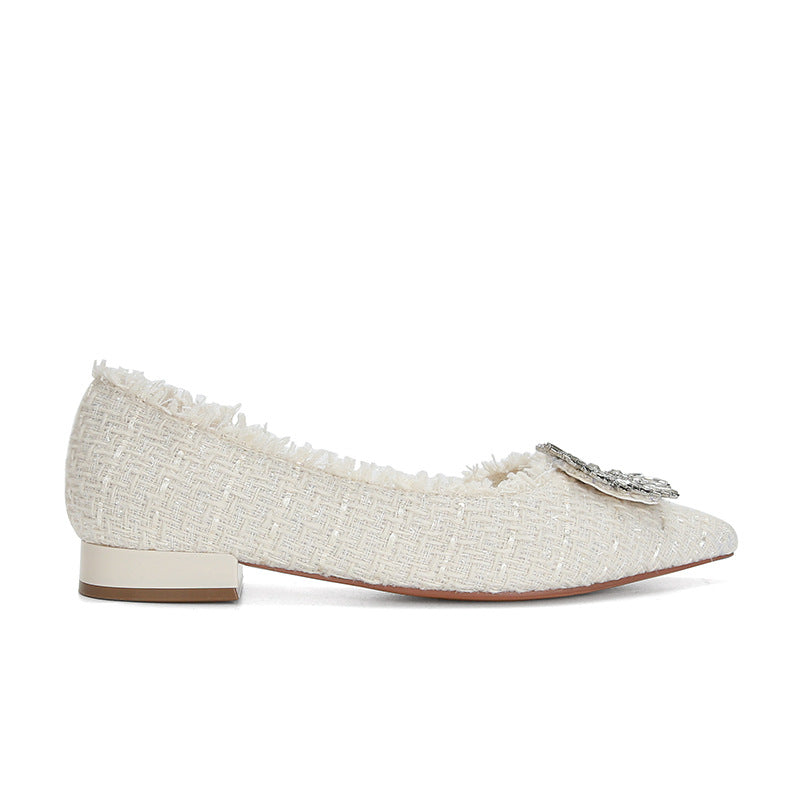 Women's South French Gold Temperament Pointed Toe Rhinestone Square