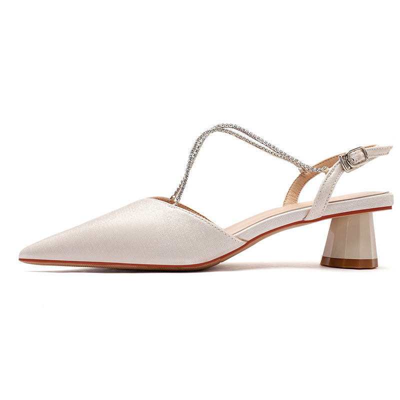 Women's Chain Chunky Low-cut Mid-mouth Round Toe