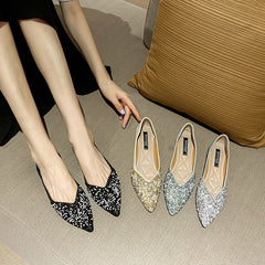 Women's Rhinestone Fairy Style Sweet Pearl Pointed Toe Shallow