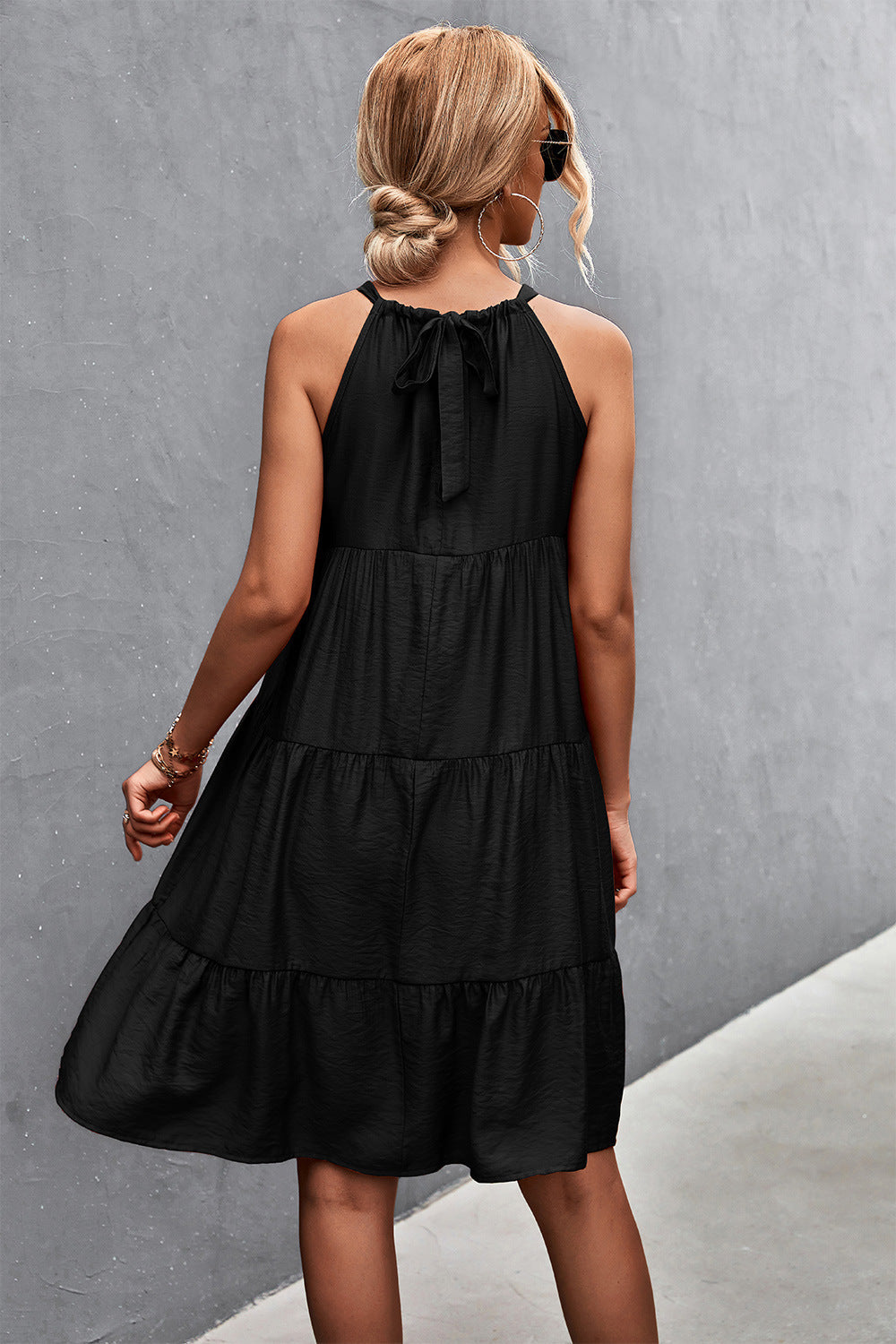 Halter Strap Gathers Stitching Dress