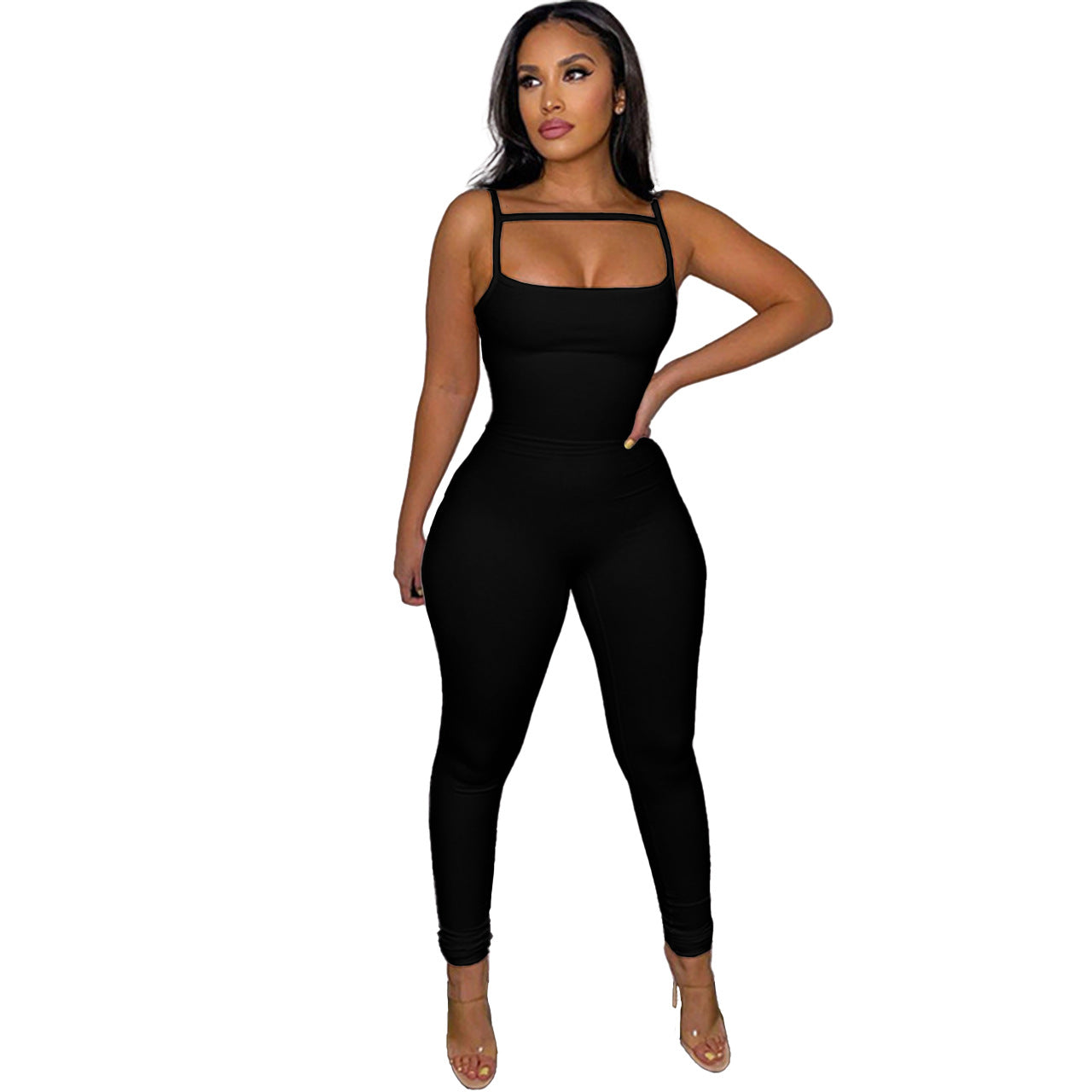 Solid Color Spaghetti Straps Slimming Slim Fit Bodysuit