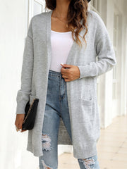 Simple Mid Length Pocket Cardigan Sweater Coat