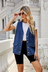 Denim Waistcoat Vest Multi Pocket Personalized Washed Waistcoat