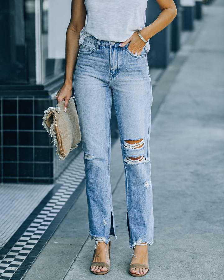 Jean bleu coupe droite style hipster