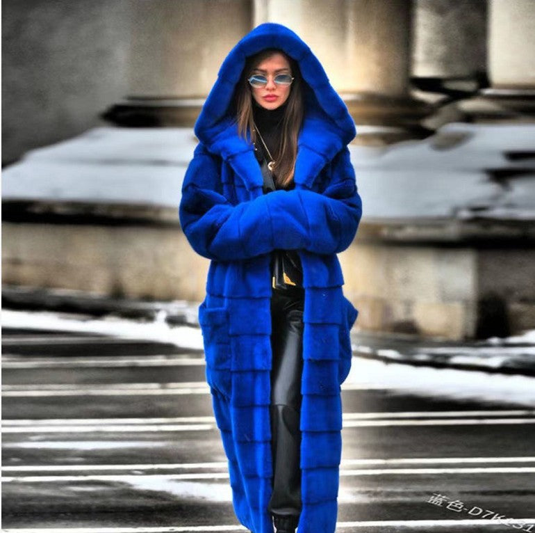 Manteau en fausse fourrure à capuche, manteau rembourré en coton, manteau épais et long en peluche, trench-coat grande taille