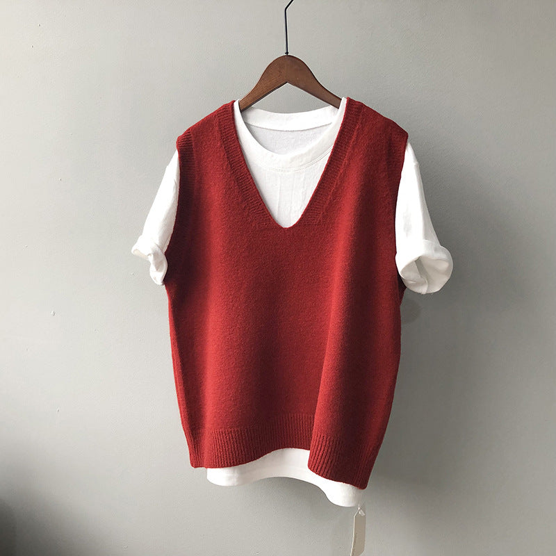 Knitted Vest Preppy V neck Loose Idle Sleeveless Waistcoat