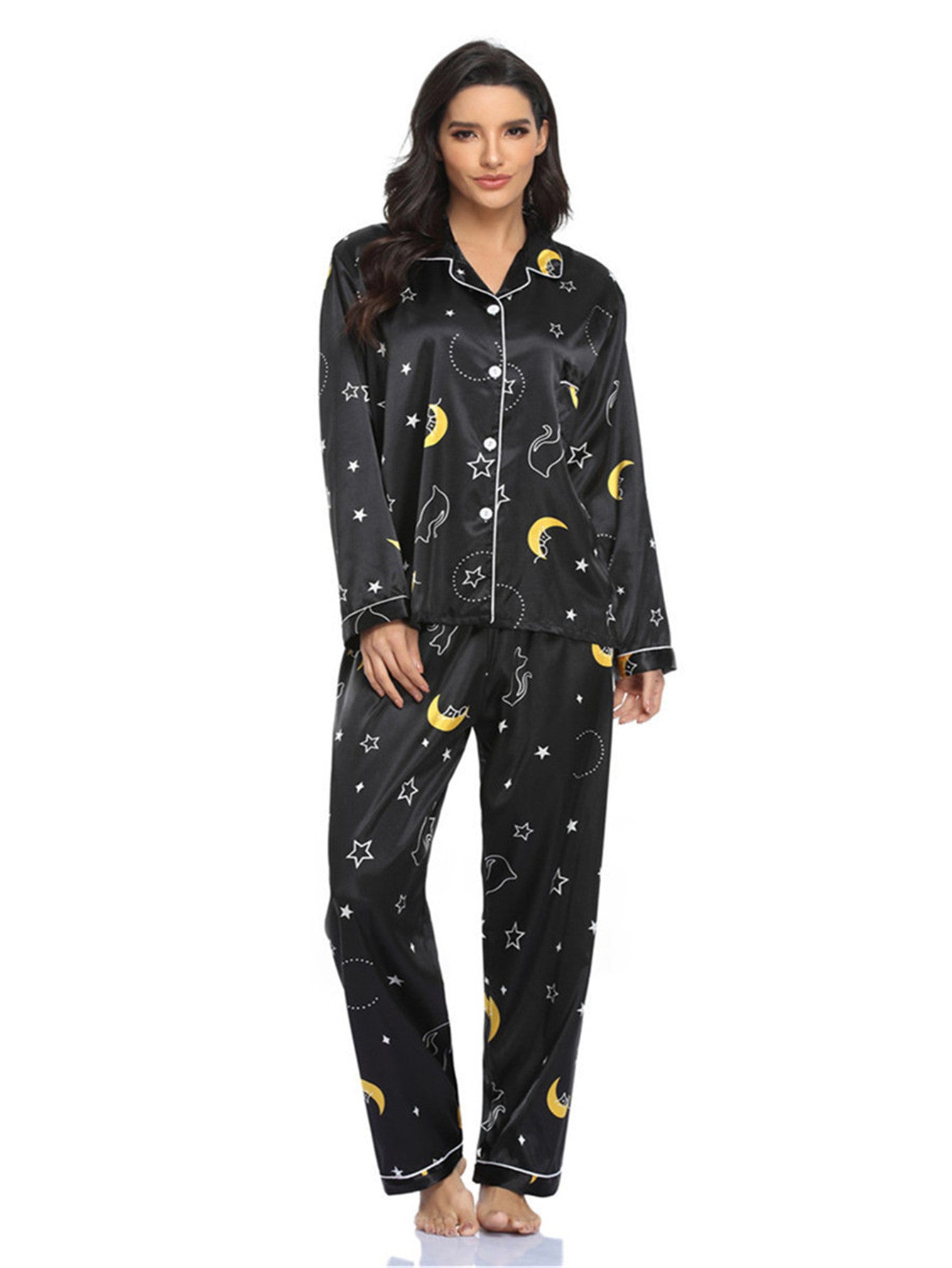 Home Wear Suit Pajamas Satin Cardigan Long Sleeve Long Sleeve Autumn