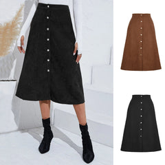 Boutique Corduroy Skirt Single Breasted High Waist Maxi Skirt