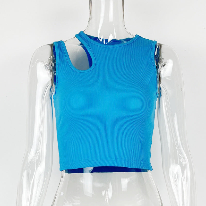 Cropped Sleeveless Top Tight Solid Color Vest