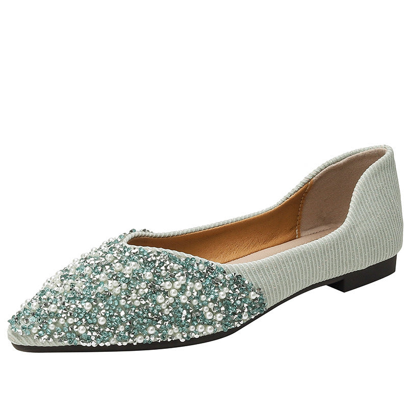 Women's Rhinestone Fairy Style Sweet Pearl Pointed Toe Shallow