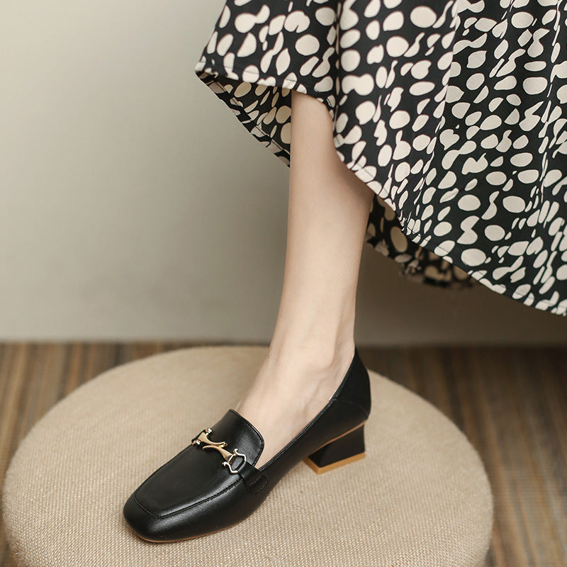 Women's Buckle Kitten Female Square Toe Soft