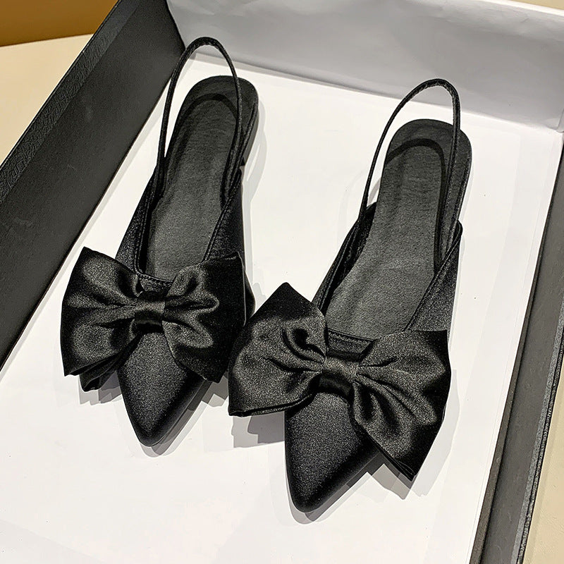 Damen Sommer Europäische Waren Seide Schleife Spitzschuh Einfach