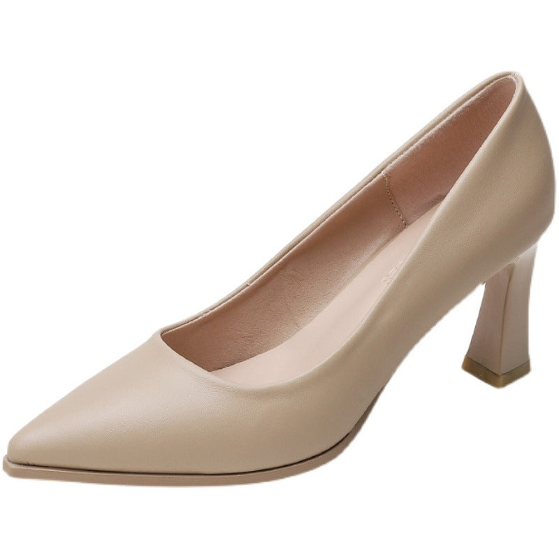 Women's Black Chunky Pointed High Low-cut Soft Heels