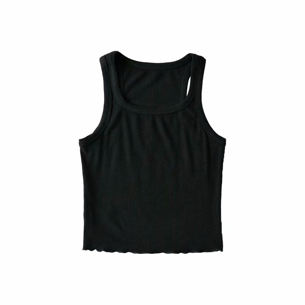Wooden Ear Hem Square Collar Slimming Small Vest Close