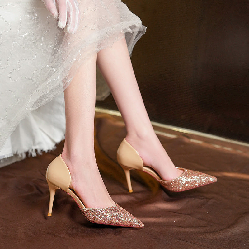 Women's Sequined Style Adult Ceremony Stiletto Hollow
